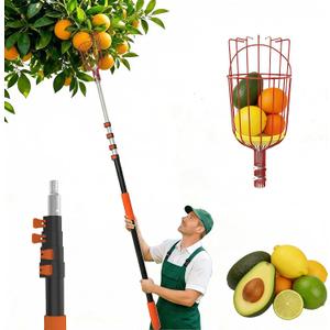 AgiiMan 28 Reach Fruit Picker with Telescopic Extension Pole, 5 to 20 FT Fruit Picker Pole Lightweight and Sturdy Aluminum Telescopic Pole, Easy to Assemble Fruit Picking Basket