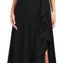 MUSHARE Women's V Neck Sexy Split Cocktail Dress with Pockets Ruffle Party Long Formal Dress 2XL