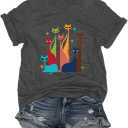 Graphic Tees for Women Casual Cute Tops Funny Printed Soft Shirts Summer Short Sleeve (Beige, XXL)