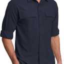 Men's Long Sleeve Hiking Fishing Shirts UPF 50+ Sun Protection Quick Dry Shirts Outdoor Travel Safari Camping (X-Large, Azure Blue)