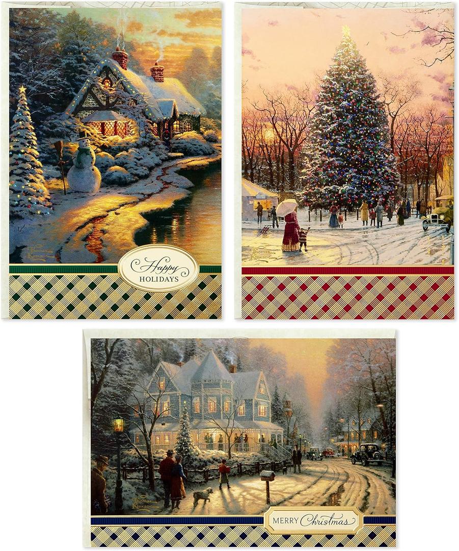 Hallmark Thomas Kinkade Boxed Christmas Cards Assortment, Snowy Scenes (3 Designs, 24 Cards with Envelopes)