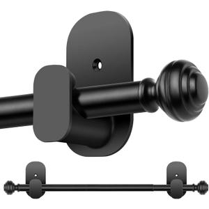 KAMANINA Curtain Rods No Drilling for Windows 16 to 30 Inches, 5/8 Inch Adjustable Small Curtain Rod No Screw with 3M Adhesive Brackets, Black