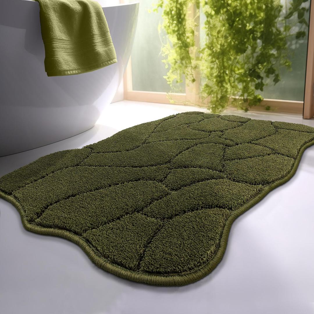 Bathroom Rugs, 32x20 Inches Bath Mats Non Slip, Extra Soft Absorbent Microfiber Shower Bath Rugs Mats Carpet for Bathroom Floor Decor, Machine Washable (Olive Green)