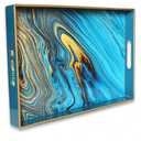 Spsyrine Serving Tray, Marble Decorative Tray Plastic Rectangular Coffee Table Tray for Living Room, Storage, Kitchen, Ottoman, Bathroom Decor. 15.6” X 10.2" LJRE