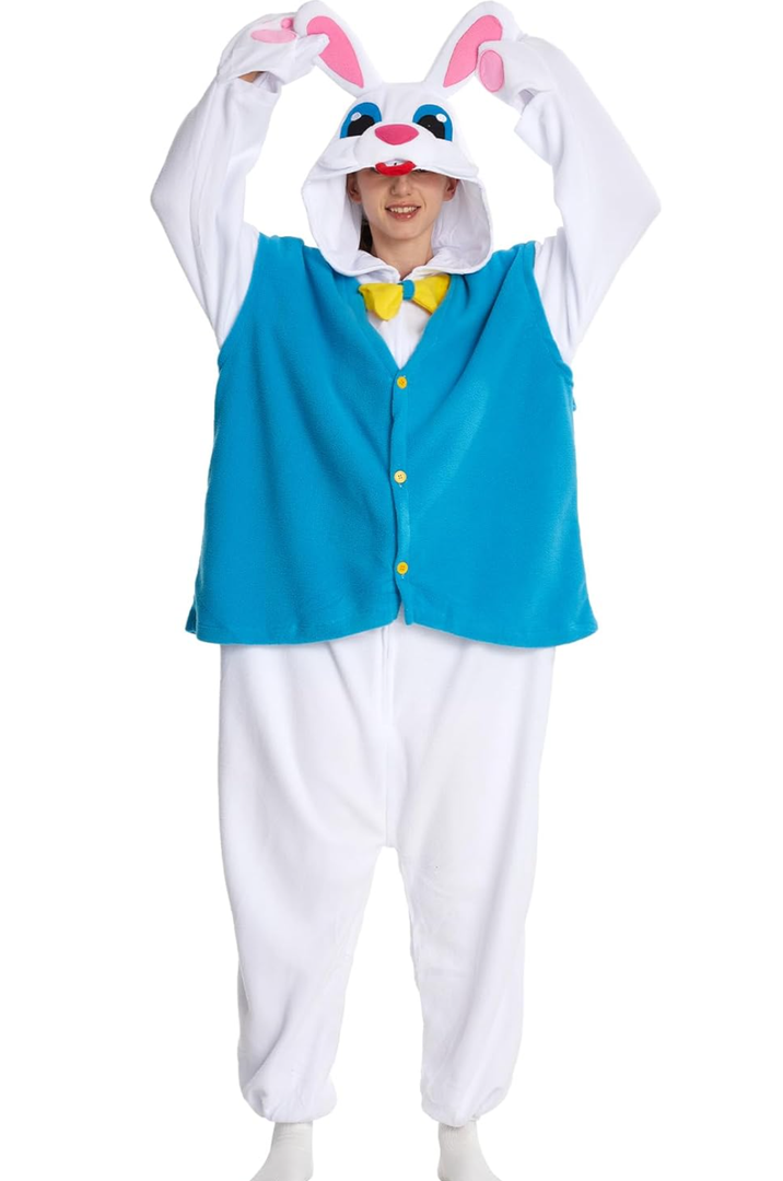 Adult Onesie Rabbit Costume Easter Unisex Cosplay Plush Animal Pajama Halloween Cute Jumpsuit for Women Men, M