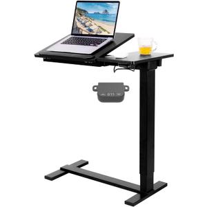 Fromann Electric Height Adjustable Standing Laptop Desk Movable Sit to Stand Desk,Overbed Bedside Laptop Table with Tilting Board and Wheels for Home Office (Black)