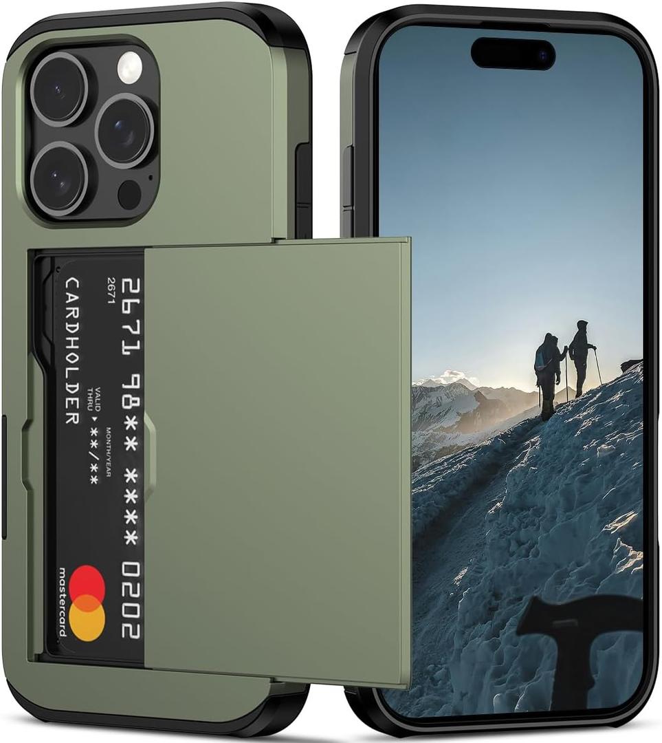 Nvollnoe Compatible with iPhone 16 Pro Case with Card Holder Dual Layer Heavy Duty Protective Shockproof Hidden Card Slot Slim Wallet Phone Cover for iPhone 16 Pro for Women&Men 6.3 inch(Green)