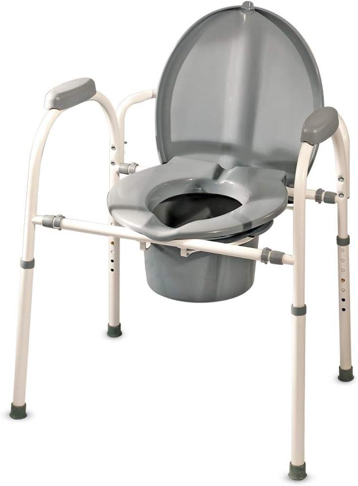 MedPro Defense Comfort Plus Commode Chair With Adjustable Height Settings and Extra Wide Ergonomic Seat, Convenient and Safe Toilet Alternative, 3-in-1 Frame Design, Gray