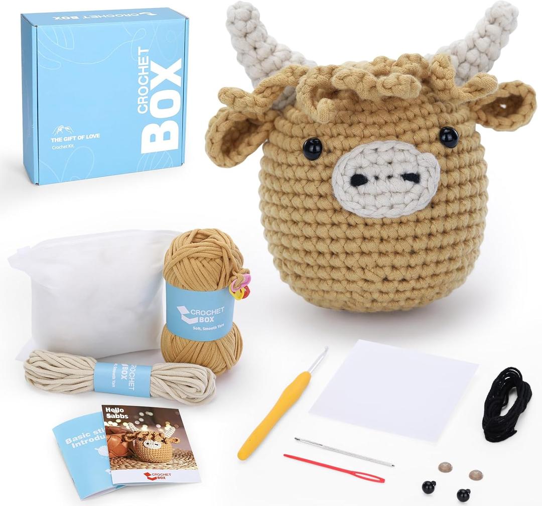 Crochet Kit for Beginners: Highland Cow Crochet Kit, Learn to Crochet, Include Easy Knitting Soft Yarn, Step-by-Step Video Tutorial, Hook, Holiday Birthday Gift for Adults and Teen(30%+ Yarn) (Yak)