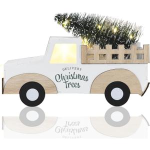 Adorable Christmas Truck Decor Wooden Truck Ornament Glowing Truck for Christmas Sets w/10 LED Light (delivery Without Battery)