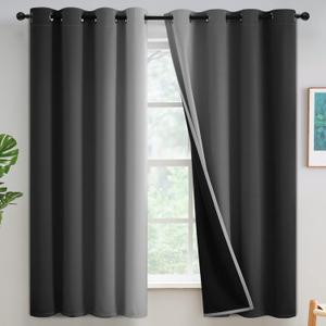 Yakamok Black 100% Blackout Curtains for BedroomOmbre Room Darkening Curtains for Living Room Grommet Window Curtains 63 inches Long,Thermal Insulated Gradient Drapes,2 Panels,52x63 inch