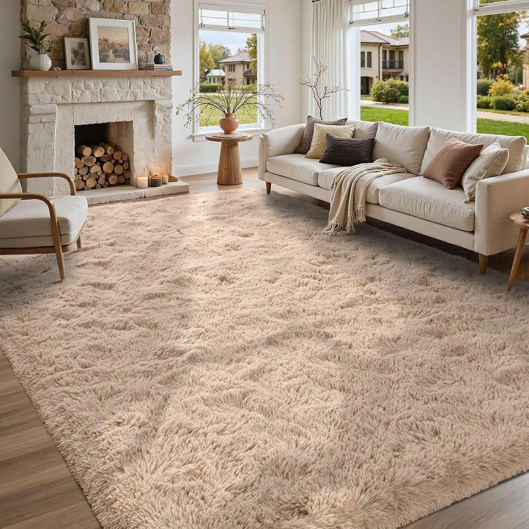 5x8 Living Room Rugs Fluffy Neutral Beige Area Rug,Modern Plush Non-Slip Soft Bedroom Shag Carpet for Book Room Office,Coffee Stain Resistant