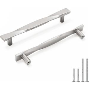 Rergy 10 Pack 5 Inch Brushed Nickel Cabinet Pulls Solid Heavy Duty Zinc Alloy Kitchen Handles Silver Cabinet Handles Dresser Drawer Pulls Modern Hardware for Bedroom, Cupboard, Dresser (5in(128mm)hole center (Pull))