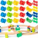 Wooden Train Track Accessories 28 pcs Wooden Track Connector Compatible with All Leading Brands Birthday Gift for Boys Girls,Dog Bone Adapter Train Track Pieces Expansion Pack for Toddlers Ages 3+