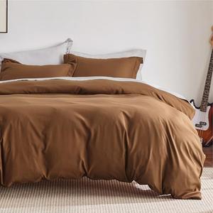 Bedsure Duvet Cover Full Size - Soft Double Brushed Bedding Set for Kids & Adults, Zipper Closure, 3 Pieces, Includes 1 Duvet Cover (80"x90") & 2 Pillow Shams, NO Comforter, Brown