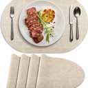 Placemats for Dining Table Set of 4 Non-Slip, Heat Resistant Oval Leather Placemat Double Layer, Waterproof Table Mats Easy to Clean for Kitchen Dining Room Coffee Office Table, Beige