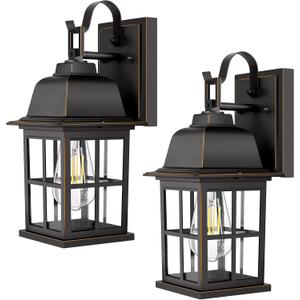 2-Pack Outdoor Wall Sconces, 100% Aluminium Oil-Rubbed Bronze Exterior Light Fixtures Wall Mount, Waterproof &Anti-Rust Outside Wall Lanterns Porch Lights for House Garage Doorway, Bulbs Not Included