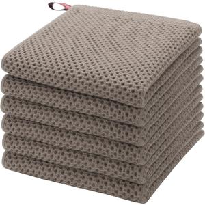 PiccoCasa 100% Cotton Dish Cloths Rags - Waffle Weave Kitchen Towels for Washing Dishes - Soft Absorbent Dish Towels for Kitchen Drying - 6 Pack -13 x 13 Inch - Brown