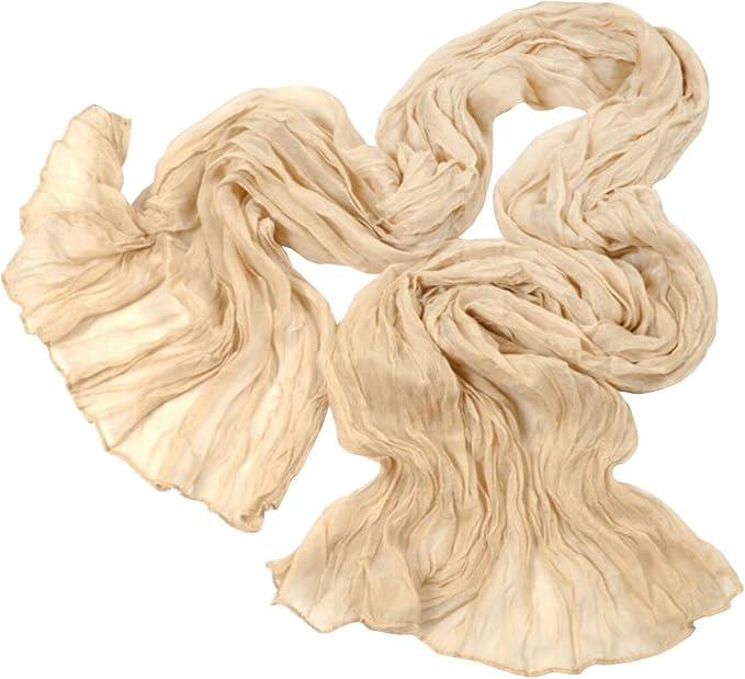 Rokou Women Elegant Solid Color Crinkle Scarf Soft Long Scarves Neck Warm Wrap