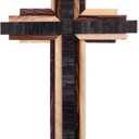 Jetec Christian Wooden Wall Cross,3D Multi-color Triple Stacked Reclaimed Decorative Worn Wooden Wall Cross for Home Religious Church Hanging Decoration(Classic Color)