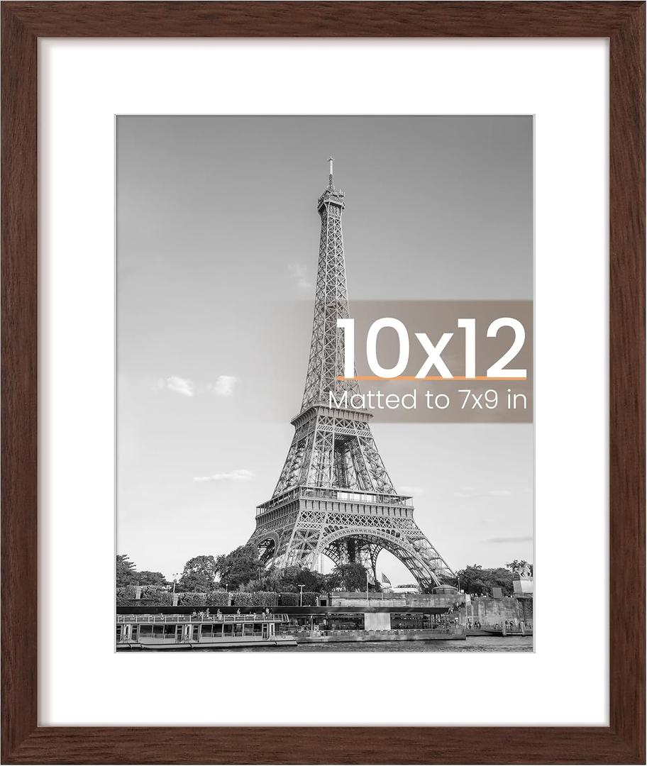 Upsimples 10x12 Picture Frame, Display Pictures 7x9 with Mat or 10 x 12 Without, Wall Hanging Photo Frames, Brown, 1 Pack