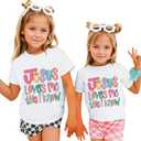 BINTEHGS Jesus Shirts for Kids Christian Graphic Tees for Girls Religious God Tshirts Inspirational Bible Verse Cute T-Shirts(White,4-5Years)