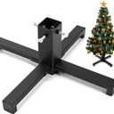 Hortsun Christmas Tree Stand Base for Artificial Real Live Trees Square Portable Iron Metal Holder, Fits up to 7 FT Xmas Fake Trees with 2 Inch Diameter Pole or Less Detachable Stand for Christmas