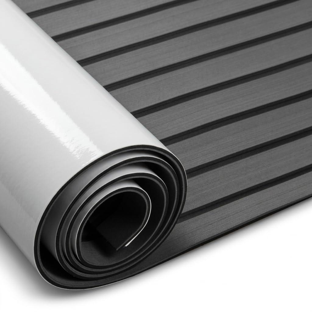 Fullfire EVA Foam Boat Flooring with 3M Self-Adhesive Backing, Marine Decking Faux Teak Deck Sheet for Jon Boats Pontoon Boat Yacht RV Jet Ski Kayak Floor, Dack Grey and Black 94" x 47"