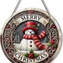 Christmas Wreath Wooden Merry Christmas Snowman Front Door Sign Xmas Holiday Outside Porch Decor with Retro Snow Scenery Design Winter Farmhouse Rustic Wooden Wreath Indoor Wall Hanging Decoration (Christmas Styl 13)