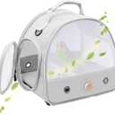 Bird Carrier, Portable Small Bird Parrot Parakeet Carrier with Standing Perch and Soft Support Mat, Side Access Window Collapsible (Grey, Mesh Windows)