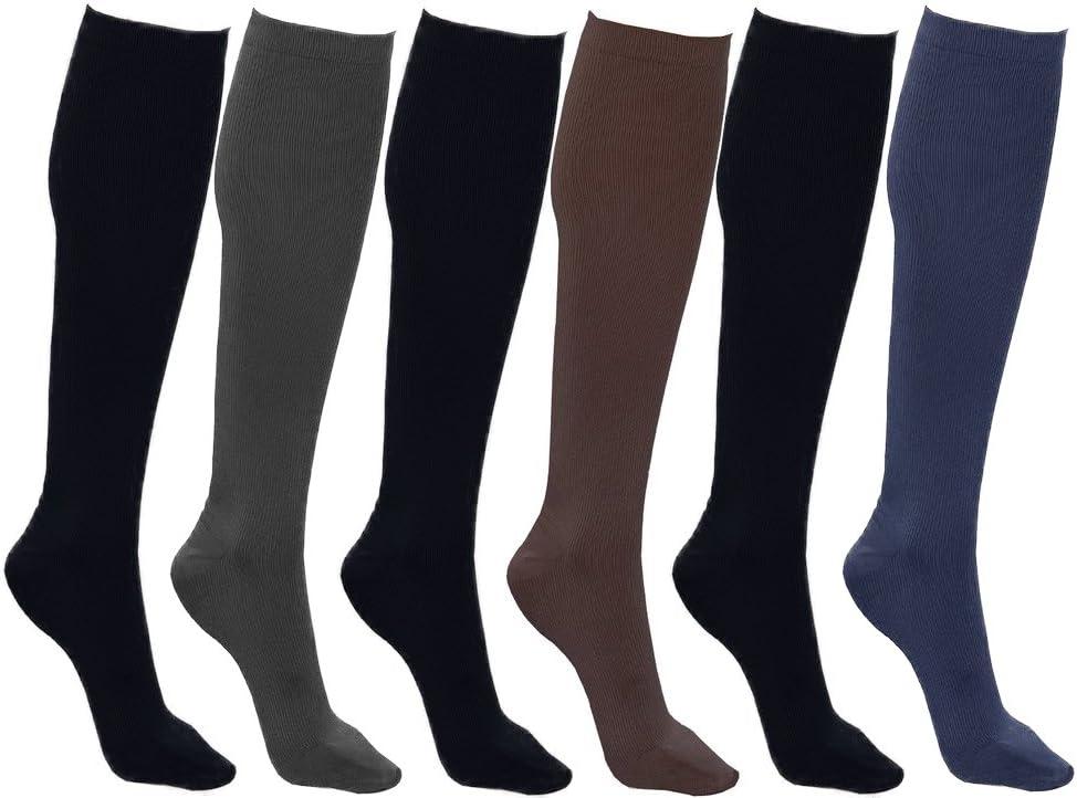 Winterlace Womens Trouser Socks, Opaque Stretchy Nylon Knee High, Many Colors, 6 or 12 Pairs