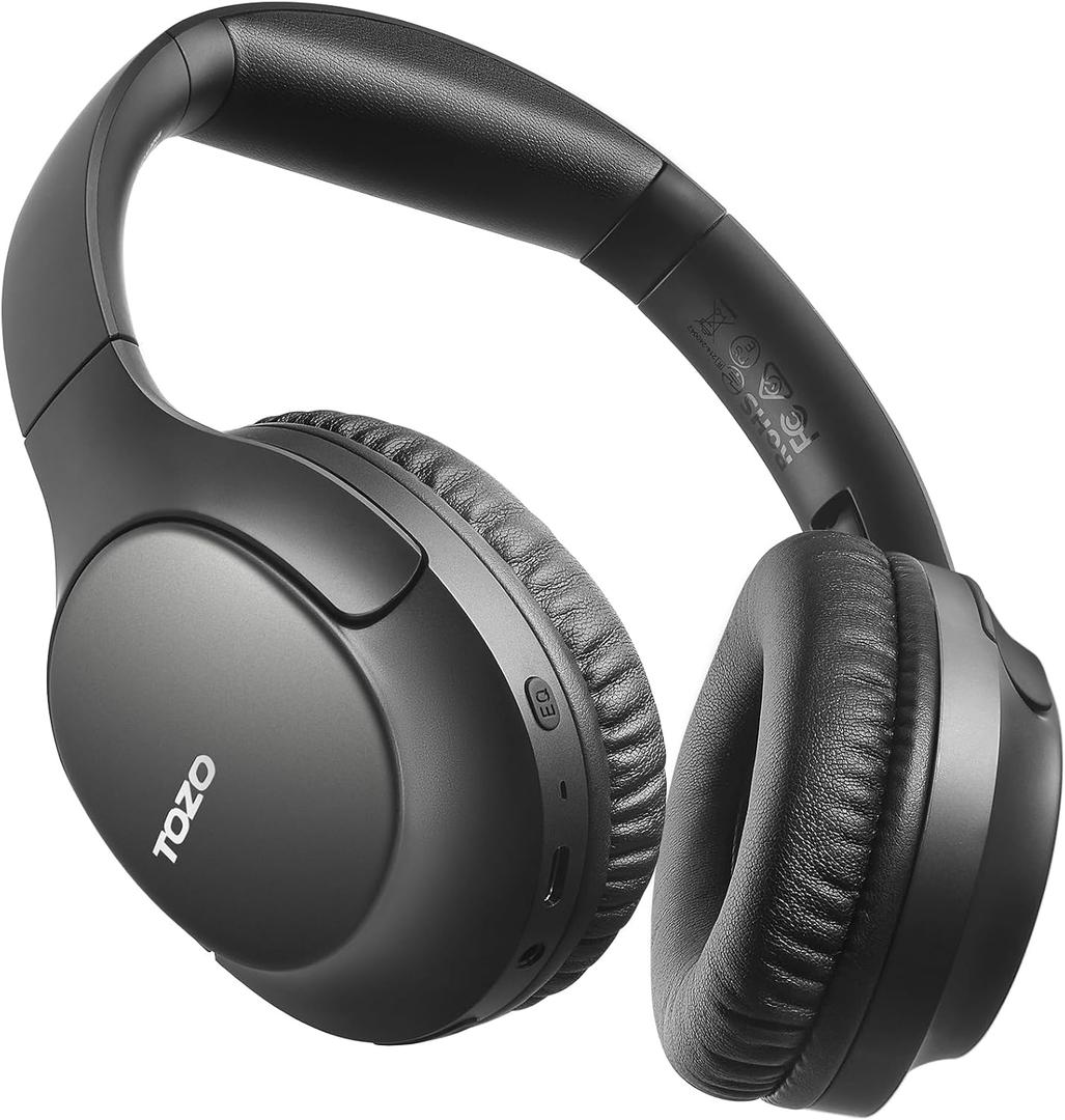 TOZO Bluetooth 5.4 Over Ear Headphones, ENC Call Noise Cancelling Mic, Foldable Wireless Headset, 70H Playback, Deep Bass Stereo Sound, Customizable EQ via Button & App, for Travel and Home, Upgraded (Black)