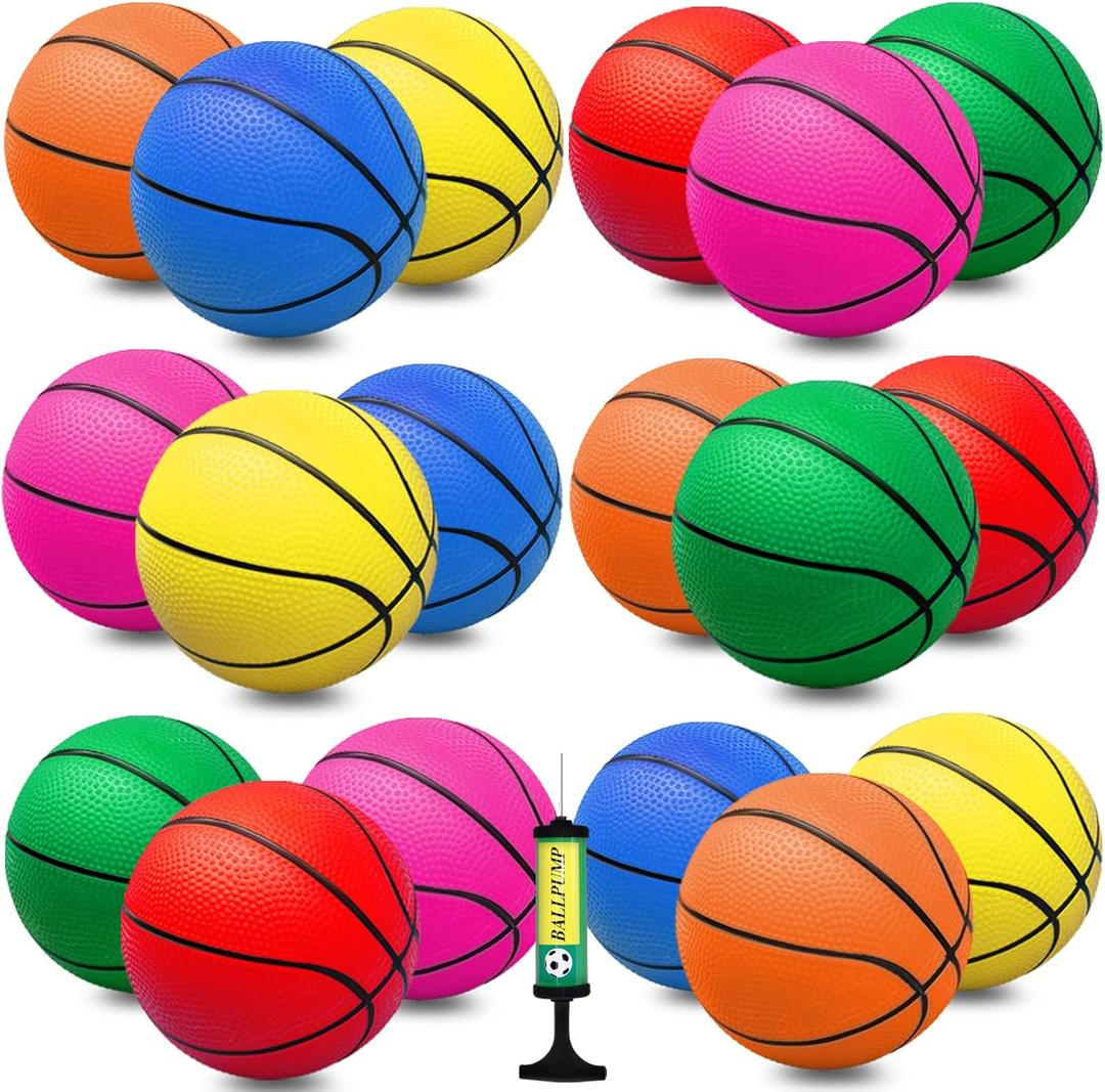 Oleitodh 18Pcs 5" Mini Basketball Balls Bulk Small Basketballs Set, PVC Small Basketball for Over The Door Hoop Games Party Favors Indoor Outdoor Play Adults Kids Pool Beach Colorful
