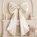 Giant Bow Decoration Big Cream White Large Coquette Bow for Backdrop Birthday Party Room Wall Wedding Bride Decor, Ribbon Tie Hanging Gift Coquette Wall Decor (Satin, Internal Stability Layer) (40 x 24 inches)