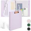 Hardcover 3 Ring 1 Inch Leather Binder, Letter Size Dividers With Tabs, PVC Zipper Pouch, Professional Organizer, Faux Lavender Purple Leather