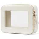 Popvibe Clear Makeup Case White Toiletry Bag Travel Medium Clear Cosmetic Bag with Zipper, Small Make Up Bag Organizer Traveling TSA Approved Transparent Bag Car for Essentials
