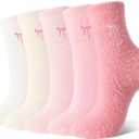 Jspupifip 5 Pairs Bow Fuzzy Slipper Socks for Women Cozy Soft Fluffy Slipper Warm Winter Thick Home Sleeping Gradient