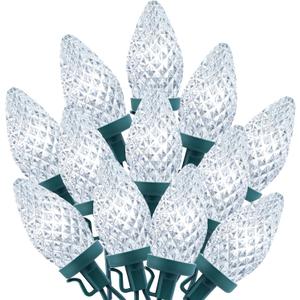 Brightown C9 Christmas String Lights White, 66ft 100 LED Faceted Christmas Lights on Green Wire, Plug-in Large Bulb Strawberry String Lights for House Roof Roofline Christmas Tree Party Outdoor