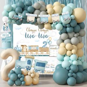 Chugga Chugga Two Two Birthday Decorations, Train 2nd Birthday Party Supplies, Second Bday Decoration for 2 Year Old Party