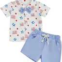 Nsdoiouw Toddler Baby Boy 2Pcs 4th of July Outfit Set American Flag Short Sleeve Down Collar Shirt Shorts Set Summer Clothes, 2 Pcs 18-24M