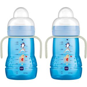 MAM Trainer Sippy Cup for Toddlers 1-3, 8 oz. Transition Drinking Cup with Extra-Soft Spout, Spill-Free Nipple, and Non-Slip Handles, for boys 4+ Months, 2 Count (Blue)