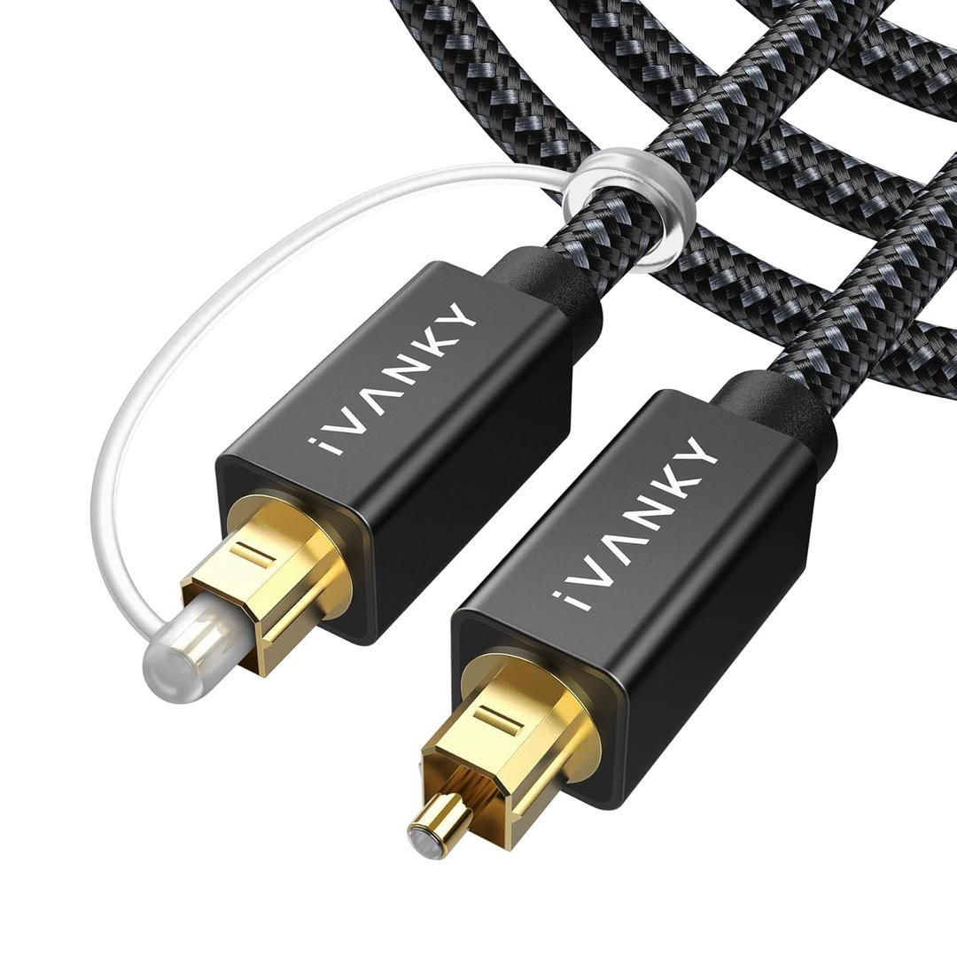 IVANKY Optical Audio Cable 10ft/3M, Nylon Braided, 24K Gold-Plated, Slim Metal Case, CL3 Rated, S/PDIF Digital Audio Fiber Optic Cable for Home Theater, Sound Bar, TV, PS4, Xbox, Samsung, Vizio (Black)