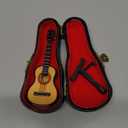 Wooden Miniature Guitar with Stand and Case Mini Musical Instrument Guitar Replica Collectible Figurines Dollhouse Accessories Model Home Decoration Display Ornament (3.94"x1.42"x0.59")
