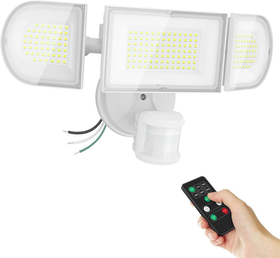 iMaihom 180W 18000LM Motion Sensor Outdoor Light with Remote, Dusk to Dawn LED Security Flood Light, 6500K Hardwired Wall Light, 3 Modes, 3 Brightness Levels, IP65 for Garage Yard White