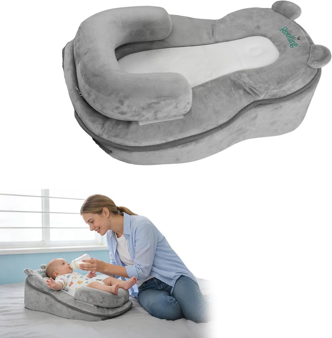 Baby Feeding Pillow, Anti Overflow Feeding Pillow for Reducing Spit-Up, Safety Nursing Pillow, Baby Lounger Reflux Wedge Breastfeeding, Removable top and Bottom
