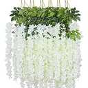 Duovlo 12 Piece Artificial Silk Wisteria Vine 3.6 Feet Ratta Hanging Flower Garland String Home Party Wedding Decor (White)