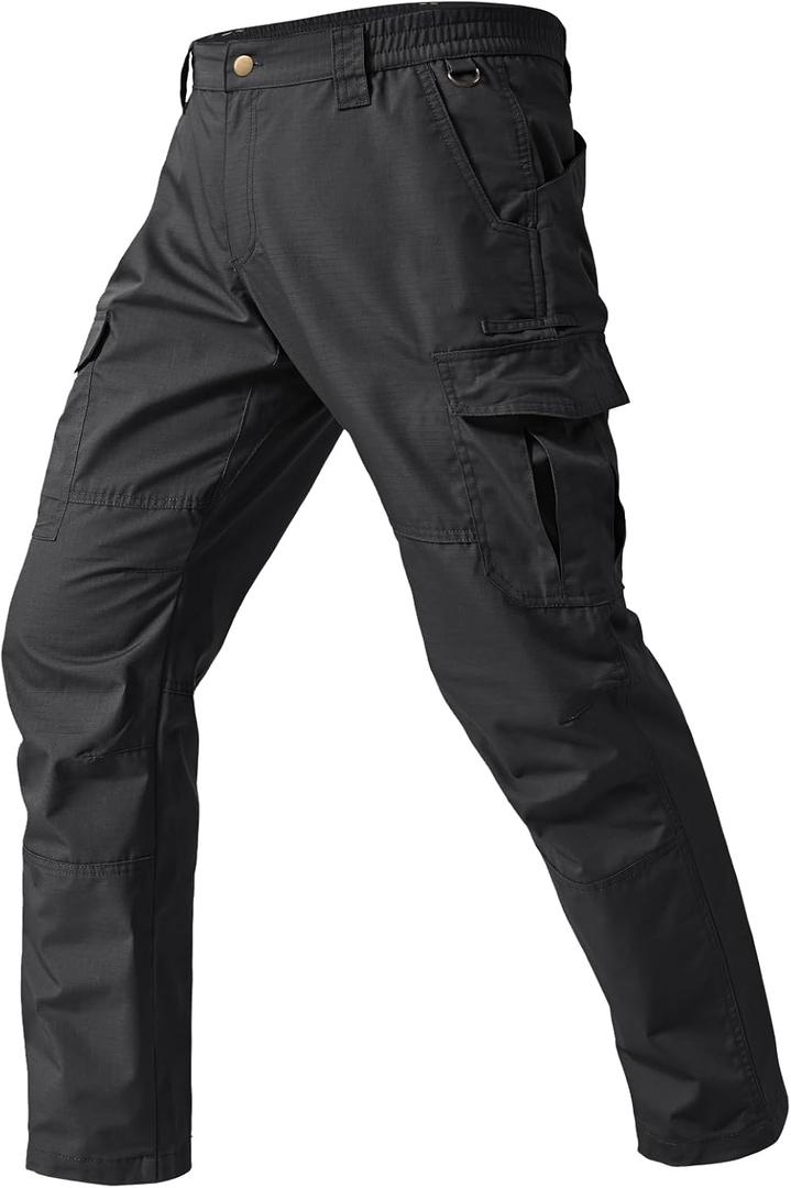 Men's Cargo Work Pants Durable Ripstop Tactical Pants with 7 Pockets Outdoor Water Resistant Hiking Working Construction Pants (36W x 32L, Black)