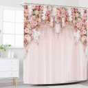 Riyidecor Bridal Floral Elegant Shower Curtain for Bathroom Decor 72Wx72H Wedding Flower Pink Rose Blossom Women Girl Spring Nature Floral Art Printed Fabric Polyester Waterproof 12 Pack Plastic Hooks