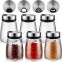 Zhehao 6 Pcs Salt Pepper Shakers Set with Adjustable Pour Holes Stainless Steel Spice Dispenser 6oz Clear Glass Seasoning Containers for Kitchen Restaurant Home BBQ Camping Farmhouse Accessories