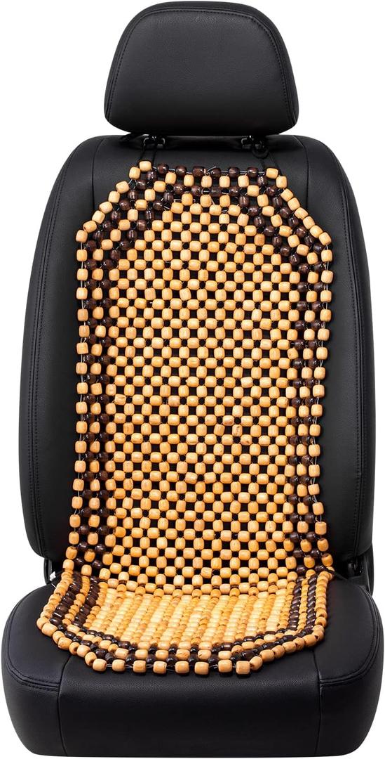 Road Comforts Wood Beaded Seat Cover Back Massage Cushion for Stress Free - Keeps Back from Getting Sweaty While Driving 1PC (Beige)